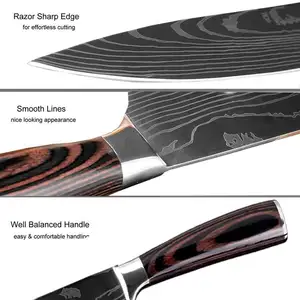 Professional Kitchen Knife Set Wooden Handle Damascus Knife Set