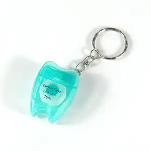 10 meters Tooth Shape Keychain portable dental floss flat thread dental floss keychain waxed mint dental floss