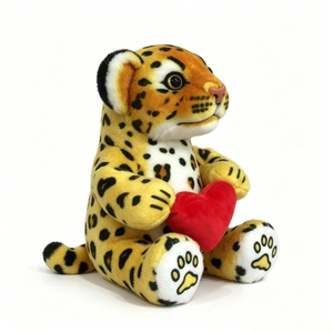 Peluche de Leopardo Personalizado, con Manchas Negras, Corazón Rojo y Huellas Bordadas, Adorable Animal de Peluche Sentado con Pelaje Amarillo - Product Image 5