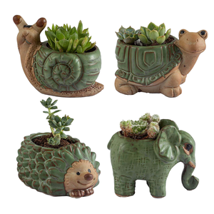 Petits pots <span class=keywords><strong>en</strong></span> céramique Art Déco <span class=keywords><strong>en</strong></span> forme d'animaux pour plantes succulentes/<span class=keywords><strong>cactus</strong></span>/bonsaï, avec trous de drainage, pour usage intérieur/extérieur, lot de 4 pièces pour la maison/le bureau - Product Image 2