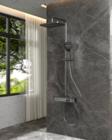 Ensemble de douche Nexgrand au design moderne en laiton poli, mitigeur monocommande, pommeau de douche pluie pressurisé à grand débit, fixation murale, 3 robinets