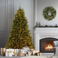 Sapin de Noël artificiel Dunhill Fir pré-éclairé de 5 à 10 pieds, arbre d'intérieur avec lumières LED blanc chaud et support