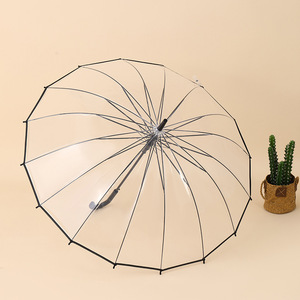16-Rippen Transparenter Halbautomatischer Regenschirm im Street-Design mit Langem Griff, Große Größe, Doppelseitig, Weiß, für Damen, Sonne und Regen - Product Image 3