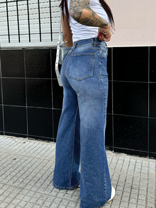 <span class=keywords><strong>Pantalon</strong></span> en jean droit vintage décontracté pour <span class=keywords><strong>femme</strong></span>, taille haute, jambe large, long, extensible, <span class=keywords><strong>motif</strong></span> uni, lavable, haute qualité - Product Image 3