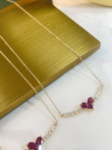 Xinfly 18K Gold Heart Cut <b>Ruby</b> Pendant <b>Necklace</b> Curved Row Diamond Setting Dainty Fine Jewelry Gift for Ladies Anniversary - Product Image 6