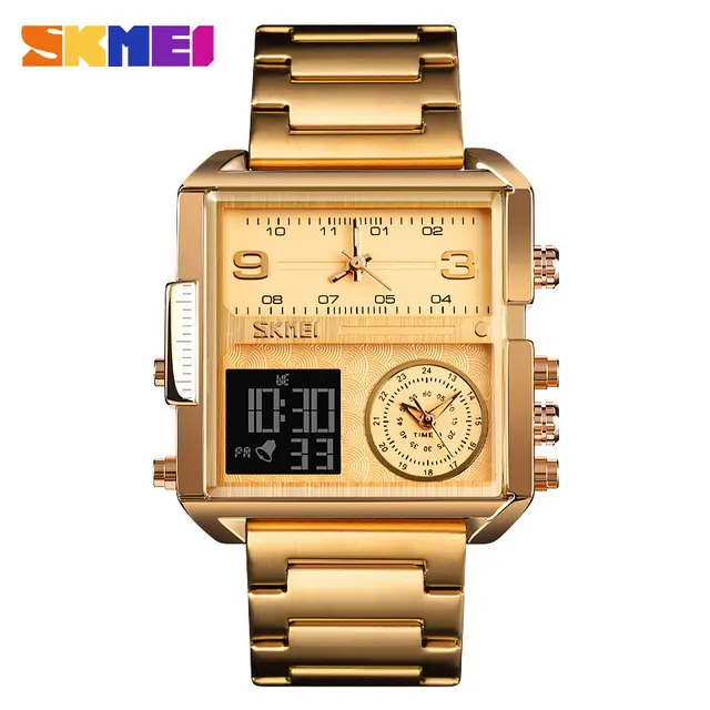 SKMEI 1584 Dual Time Men Fashion Watch Alarm Clock Night Light Waterproof Quartz Analog Digital Watch Overpowered Side Leakage