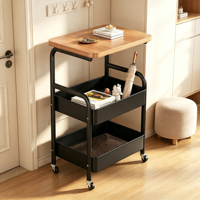 Chariot utilitaire roulant à 3 niveaux avec plateau en bois, chariot de rangement en métal pour cuisine, salle de bain, bureau, étagère mobile d'organisation