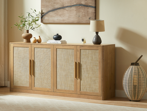 Modern Rattan 4-Door Buffet Cabinet Large <b>Sideboard</b> & Credenza for Living Room Dining Hotel Use - Product Image 2