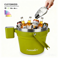 Seau à glace en acier inoxydable à double paroi isolé Puredrift, design moderne et simple, 7 L (256 oz), conservation du froid pendant 48 heures pour l'extérieur