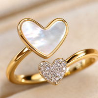 Bague ouverte JinSpark 'Cœur éternel' en coquille et zircon