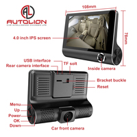 4.0 pouces IPS Écran Voiture Boîte Noire 3 Caméras Lentille Enregistreur Vidéo Voiture DVR Voiture Caméra Dash Cam avec Rétroviseur caméra