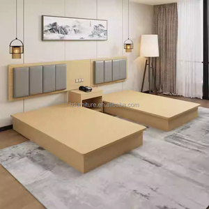 Commerical Furniture Hotel Bedroom Sets <b>Single</b> Twin <b>Wooden</b> <b>Bed</b> Frame With Upholstered Headboard Nightstands For 3 Star Hotels - Product Image 3