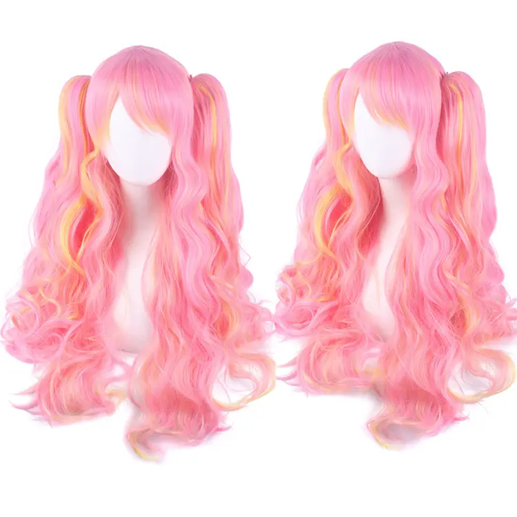 Girls Party Beautiful Cute Multi Color Lolita Long Curly Ponytails Cosplay Hair Wig With Clip
