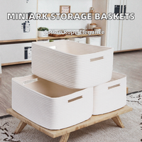 Panier de rangement en corde de coton tissée élégante MiniArk avec poignées, lot de 3, blanc, 37x25x22 pouces, pour vêtements, couvertures et serviettes