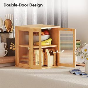 Wooden Bread Box <b>Cabinet</b> With Hinged Doors Acrylic Lid <b>Corner</b> Storage For Bread And Pastries Freshness Preservation - Product Image 4
