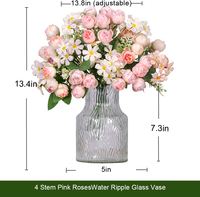 Plantes artificielles décoratives, fleurs de camélia et de rose avec vase en verre, tige réglable pour la décoration de table