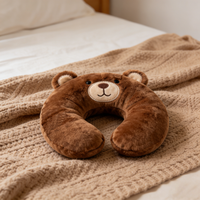 Coussin de Voyage Ergonomique en Mousse à Mémoire de Forme Ultra Doux en Polyester, Forme U, 36x26x10CM, Personnalisable OEM, Motif Ours de Dessin Animé, Idéal pour les Fêtes