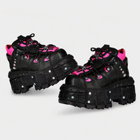 Bottes plateforme rose néon Cyberpunk unisexe, 8 cm, style punk industriel, avec rivets, EU35-45