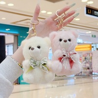 Porte-clés mini ours en peluche 3D doux de 8 cm, mignon, breloque de sac, pendentif pour clés de voiture, jouet pour enfant, animal en peluche, cadeau ours moelleux