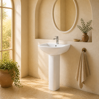 Lavabo sur pied en céramique à bord large, lavabo colonne séparée pour salle de bain