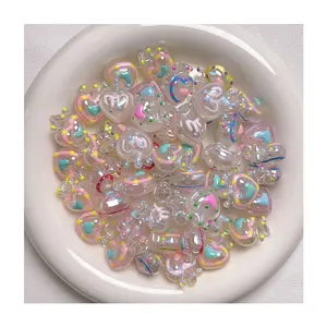 Hot sale attractive design heart shape cartoon luminous high quality hand-made acrylic loose beads for jewelry making