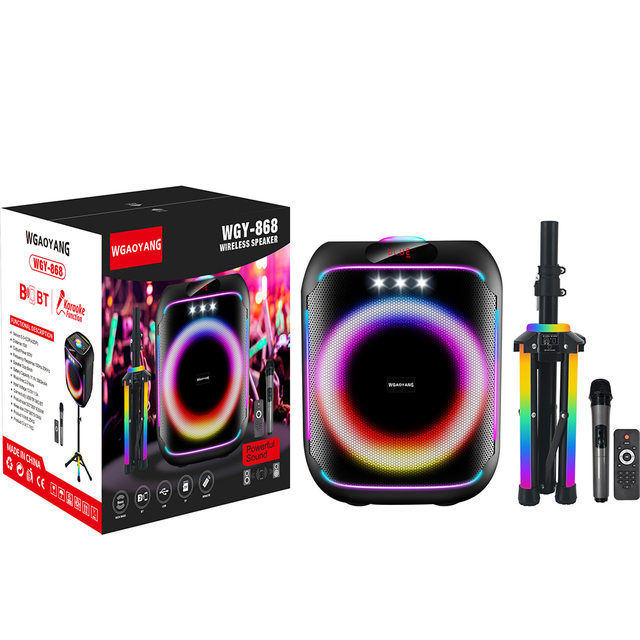 New WGY--868 Wireless Portable Karaoke Speaker with Mic RGB LED Light & Tripod Stand Stereo Bass Woofer Blue-tooth Party Speaker