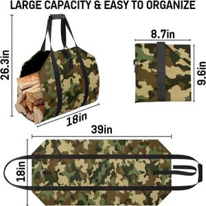 Sac de transport pour bois de chauffage de grande taille, échantillon gratuit, pour accessoires de poêle à bois, sac de transport pour bûches en toile cirée résistante - Product Image 2