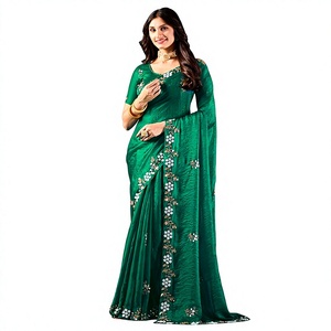 Vexotrend Indian Designer Women's Velvet <b>Satin</b> <b>Saree</b> Beautiful Patola Design Traditional Wedding Diwali Party Wear Wrinkle Free - Product Image 1