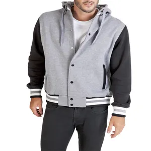 Unisex 320 gsm Varsity 65% cotton 35% polyester fleece street wear sporty stylish 2 x 2 thick strip rib lining leisure Jackets