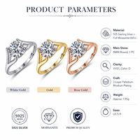 Bague solitaire en moissanite, argent sterling 925, 8 mm, ronde, 4 griffes, VVS1, couleur D, 3 couleurs, US 5-9, bijoux pour femmes
