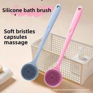Multi-Purpose Oval Modern Long Handle Silicone Bath <b>Brush</b> with Integrated Scrubber Massage Tool Made of Durable Plastic - Product Image 5