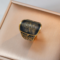 Bague Ajustable en Acier Inoxydable Plaqué avec Sceau du Prophète Muhammad, Calligraphie Arabe, Étanche, pour Hommes - Vente en Gros de Bijoux Islamiques