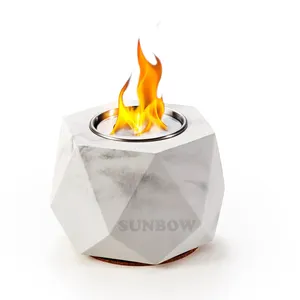 Tabletop Fire Bowls White Concrete Fire Bowl Portable Cement Ethanol Fireplace Table Top Fire Pit for Indoor and Outdoor