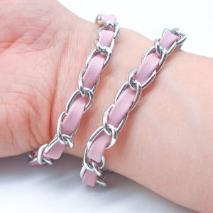 Einfache rosa PU Braid Leder Armbänder für Frauen Brustkrebs Awareness Heart Ribbon Charm Schmuck Werbe Brustkrebs - Product Image 4