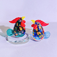 Ornement de coq en verre coloré, motif floral varié, artisanat en verre en forme d'oiseau, décoration de bureau tridimensionnelle de dessin animé