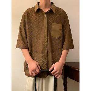 Chemise décontractée ample pour homme, style ethnique japonais rétro, en popeline, à manches courtes ajourées, tendance été - Product Image 4