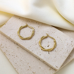 Geometric Twisted Hoop Earrings Gold Stainless Steel Fashion Jewelry - Product Image 1