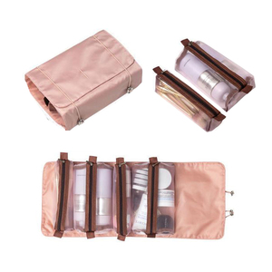 Sac de rangement à cordon de serrage, sac de maquillage suspendu, organiseur de voyage, trousse de toilette 4-en-1 grande capacité avec fermeture éclair en maille détachable - Product Image 1