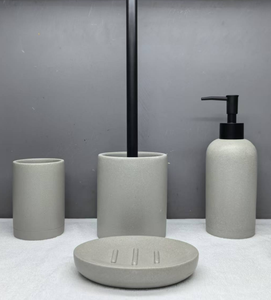 Ensemble d'accessoires de salle de bain en plastique avec poubelle, distributeur de savon, porte-savon, porte-<span class=keywords><strong>brosse</strong></span> à dents et <span class=keywords><strong>brosse</strong></span> <span class=keywords><strong>WC</strong></span> avec support - Product Image 5