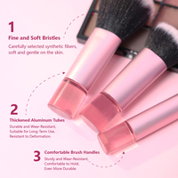 Ensemble de 10 pinceaux de maquillage professionnels miniatures, vegan, portables, mignons, pour le visage et les yeux, de luxe, roses, de qualité supérieure, avec étui en PU