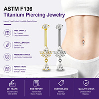 Anneau de nombril personnalisé plaqué or 24 carats avec zircon, bijoux de piercing pour nombril en titane G23, bijoux de corps pour mariage, vente en gros d'usine