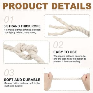 Cordon en coton tressé torsadé 3 brins, 6 mm, beige, enduit, robuste, pour macramé, vêtements, chaussures, suspensions murales, porte-plantes, corde à <span class=keywords><strong>linge</strong></span> - Product Image 3