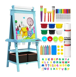 MEEDEN Conjunto de madeira de pinho maciço dupla face preto branco para crianças conjunto de pintura de cavalete com brinquedos educativos