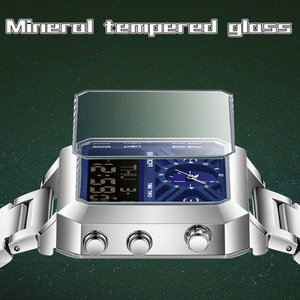 SANDA 6265 Montre électronique carrée à double affichage pour hommes, montre-bracelet étanche multifonctionnelle pour affaires et sports, chronographe, alarme - Product Image 4