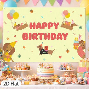 Toile de fond murale en polyester pour fête d'<span class=keywords><strong>anniversaire</strong></span> 2026 sur le thème des Chiens Saucisses, décoration murale pour fête d'<span class=keywords><strong>anniversaire</strong></span> - Product Image 2