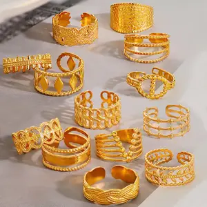 优雅不锈钢定制戒指饰品女性可调指节戒指18k金镍自由扭链v形开环