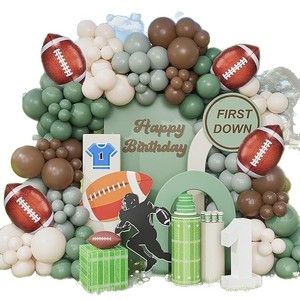 Kit d'arche de ballons vert sauge, ballons en latex marron, sable et blanc, ballon en aluminium rugby pour toile de fond d'anniversaire de garçons sur le thème du football américain (premier toucher) - Product Image 5