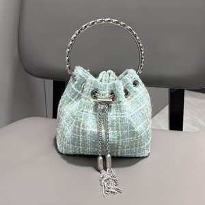 Boshiho Wool Fabric Tassel Evening Clutch Bag Women Party <b>Purse</b> Versatile Bags Shiny Crystal Rhinestone Bucket Bag - Product Image 3