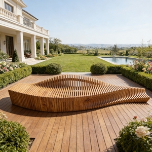 Y514 Handmade Lounge Wooden Slice Chair Wave Form Leisure <b>Seat</b> Weatherproof Lawn Decor Furniture Relax Waiting Bench - Product Image 4