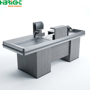 Wood Grain Retail <b>Checkout</b> <b>Counter</b> Cashier Desk POS <b>Counter</b> for Store Front Billing Area - Product Image 3
